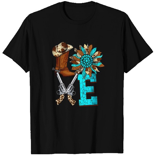 Cowboy Boots Hat Sunflower Leopard Love Western Country Gift T-Shirts