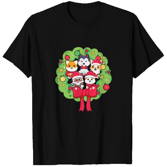 Dog Husky xmass Christmas Wreath Husky Dog Puppy T-Shirts