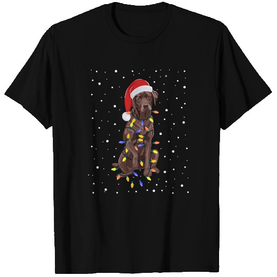 Labrador Lab Dog Chocolate Labrador Wear Santa Hat Christmas Fairy Lights 350 T-Shirts