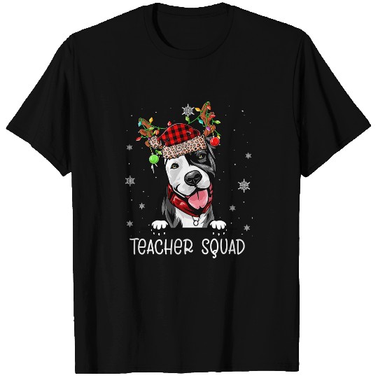 Bully Teacher Squad Reindeer Pitbull Dog Funny Teacher Christmas 375 Pitbull Dog T-Shirts