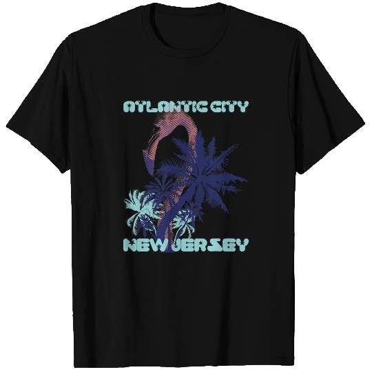 Pink Flamingo New Jersey Atlantic City Palm trees Vacation Ocean Flamingos T-Shirts