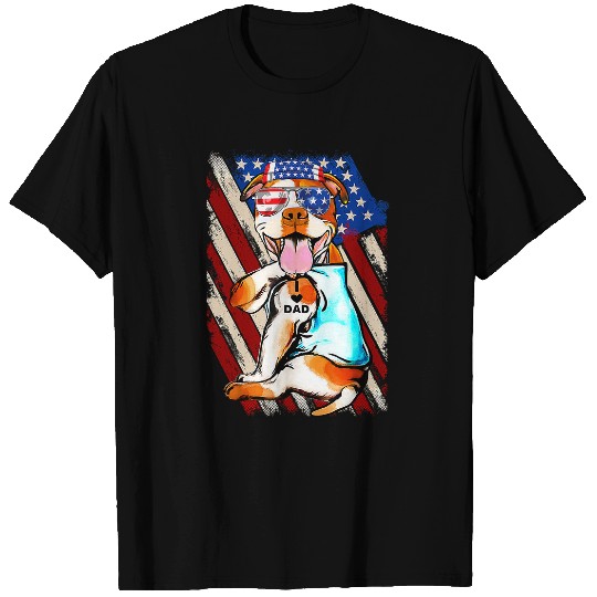 Bully Has Tattoo I Love Dad Patriotic USA Flag 4th July 27 Pitbull Dog T-Shirts