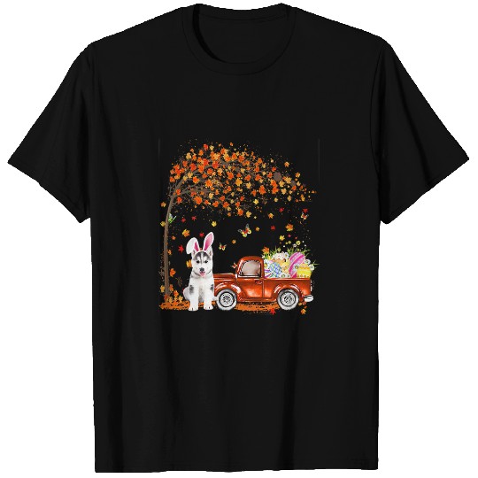 Dog Husky Cute Husky Egg Tree Easter Day Dog Dad Dog Mom T-Shirts