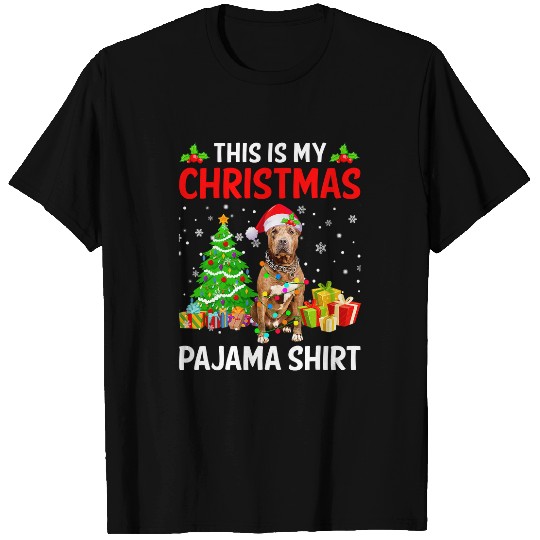 Bully Dog This Is My Christmas Pitbull Dog Pajama xmass Lights 305 Pitbull Dog T-Shirts