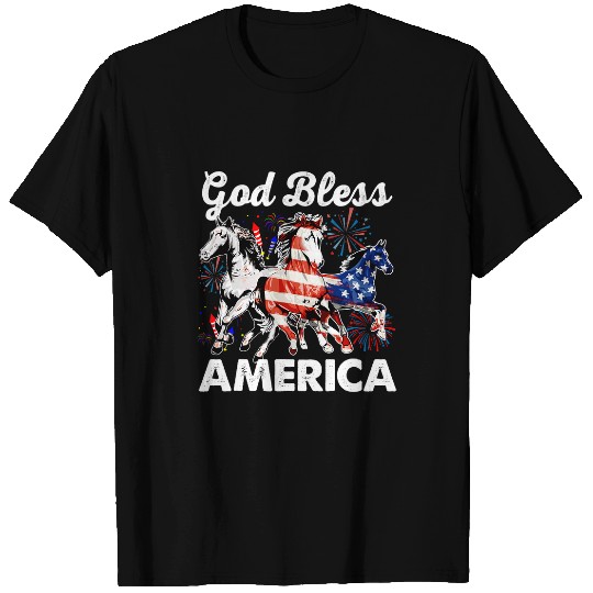 Christian Horse God Bless America Flag 4th Of July Christ T-Shirts