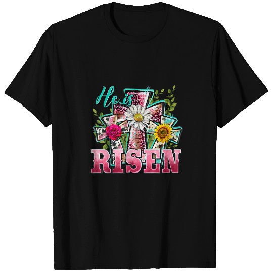 Christian Happy Easter He Is Risen Sunflower Leopard Cross Jesus Christ T-Shirts