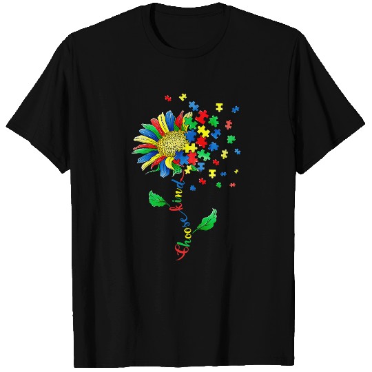 Autism Sunflower Choose Kindness Autism Awareness Month Puzzle Neurodiverse T-Shirts
