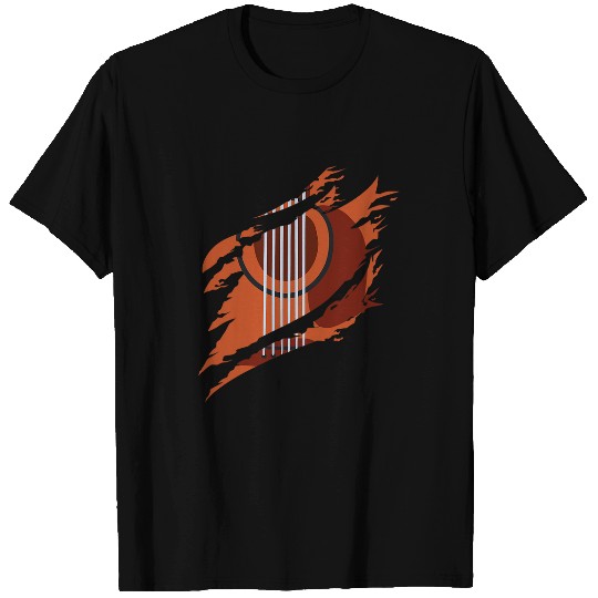 Artistic Acoustic Guitar Ripped Illustration Image T-Shirts
