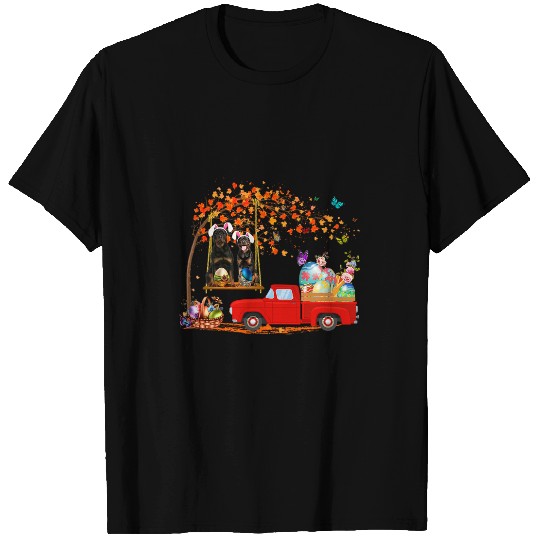 Dog Rottweiler Wearing Bunny Ear Red Truck With Eggs T-Shirts