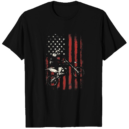 Dirt Bike Rider Motocross Ride American Flag 4th Of July T-Shirts