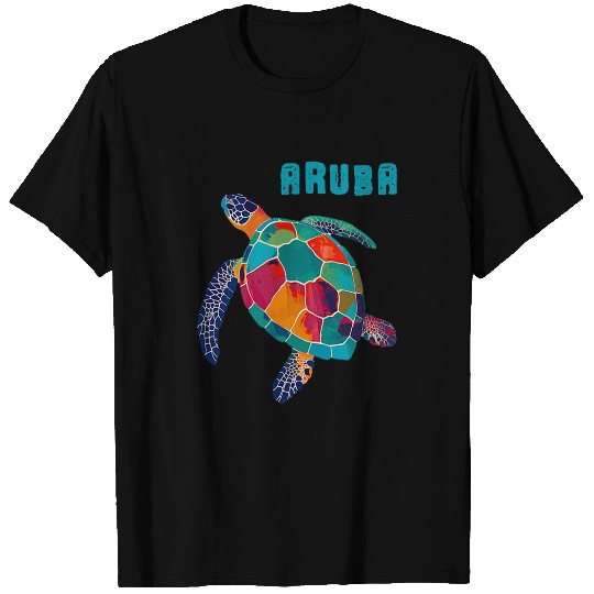 Aruba Sea Turtle Illustration Caribbean vintages Surfer T-Shirts