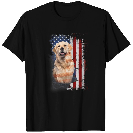 Goldie America Flags 149 Golden Retriever Dog T-Shirts