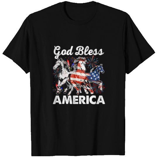 Christian Independence Day God Bless America Patriotic Horse Lover Christ T-Shirts
