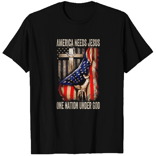 Christian America Needs Jesus One Nation Under God American Flag Christ T-Shirts