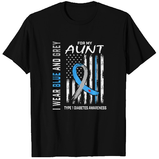 Aunt Type 1 diabetess Awareness USA Flag Back Print Graphic T-Shirts