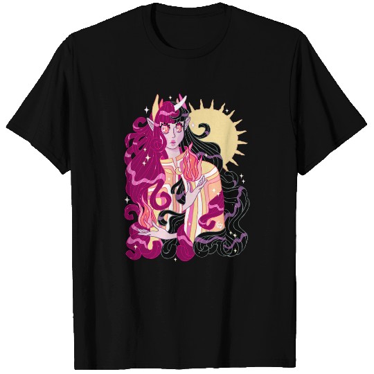 Anime Flame Daemon Magic Fairy Beauty Kawaii Demon Woman T-Shirts