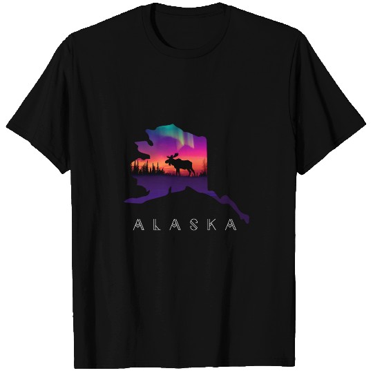 Alaska Moose Aurora Borealis Alaska State Landscape T-Shirts