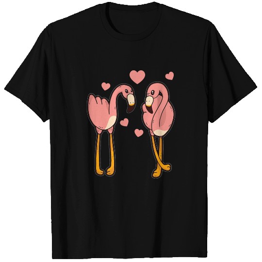 Pink Flamingo Two Flamingo Birds With Hearts Bird Fan Valentines Lover Flamingos T-Shirts