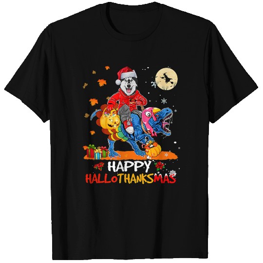 Dog Husky Happy Hallothanksmas Halloween Thanksgiving Xmas T-Shirts