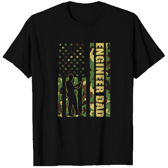 Mens Cool American Flag Camouflage Engineer Dad Fathers Day T-Shirts