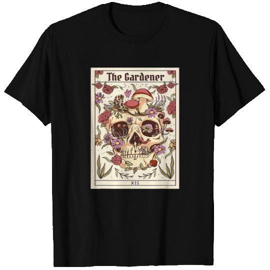 Gardener Skull Tarot Card Floral Mushroom Skull Floral Goth T-Shirts