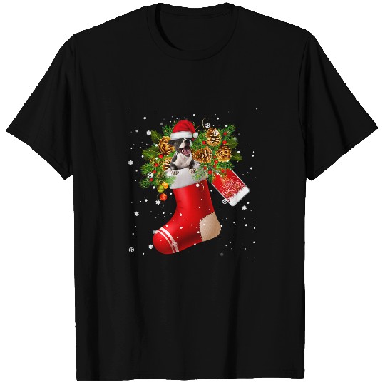 Dog Staffordshire Santa Staffordshire Bull Terrier In Christmas Sock Pajama T-Shirts