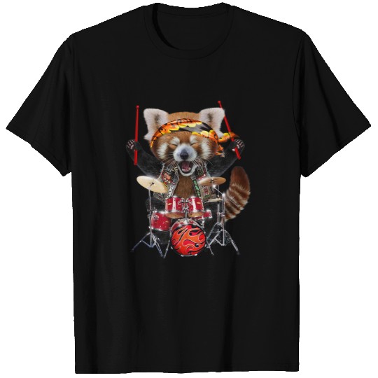 Drums Drummer Punk Red Panda Play Drum in Heavy Metal Band Drums T-Shirts