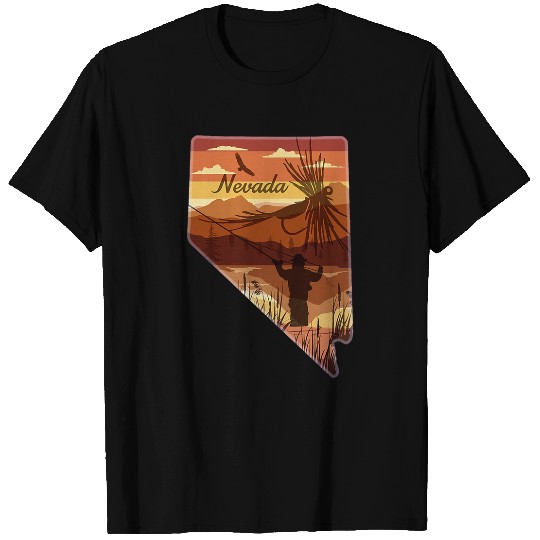 Fish Nevada State Map Mountains Fly Fishing State Trout T-Shirts