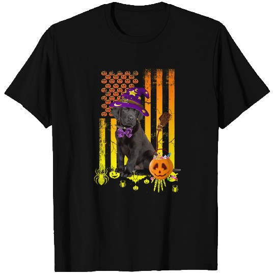 Dog Black Lab Pumpkin American Flag Halloween Dogpng 430 paw T-Shirts