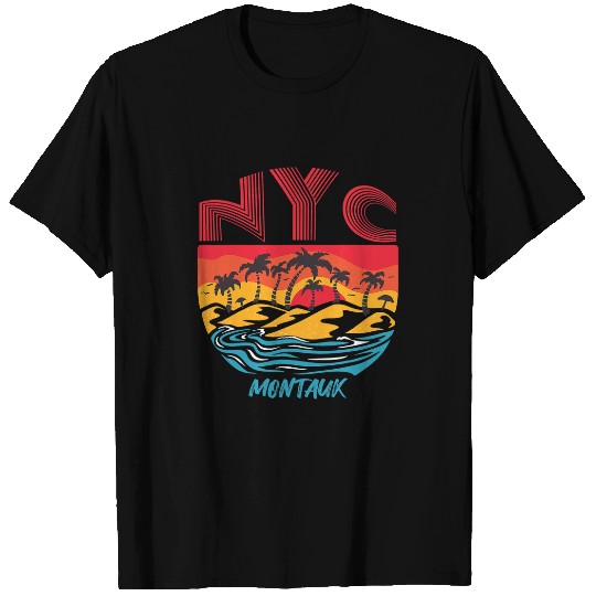 Surf Life Retro Montauk Beach Long Island Palm trees Ocean Surfing T-Shirts