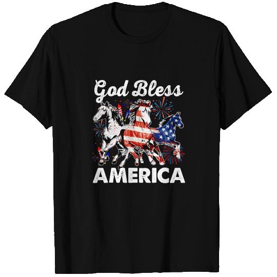 Christian Patriotic Horse God Bless America 4th Of July Tee Christ T-Shirts