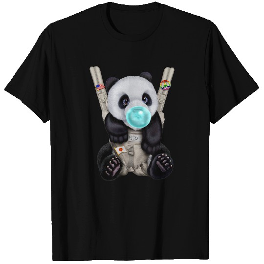 Funny Bear Giant Panda in Baby Carrier with Bubble Gum Cute Bears T-Shirts