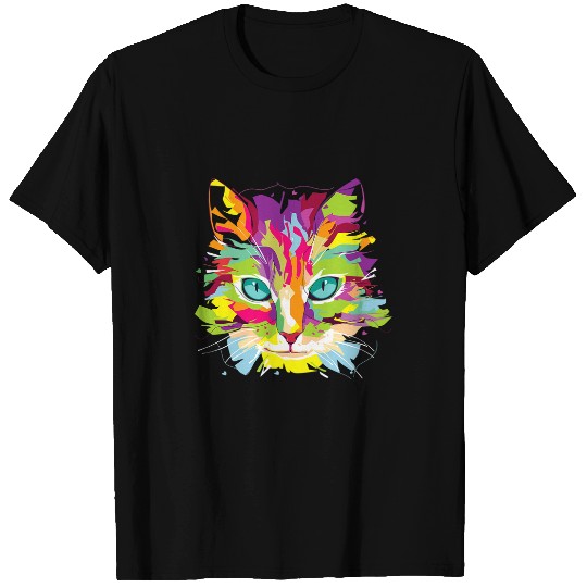 Cat Face MultiColored Art T-Shirts