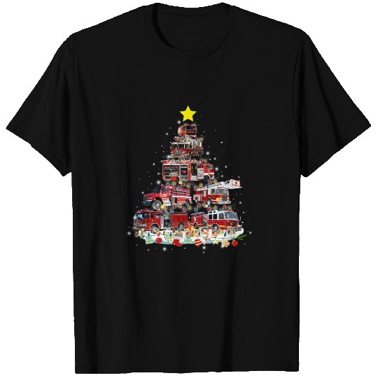 Fireman Firefighter Truck Christmas Tree Funny xmass Pajama Gifts Firemen T-Shirts