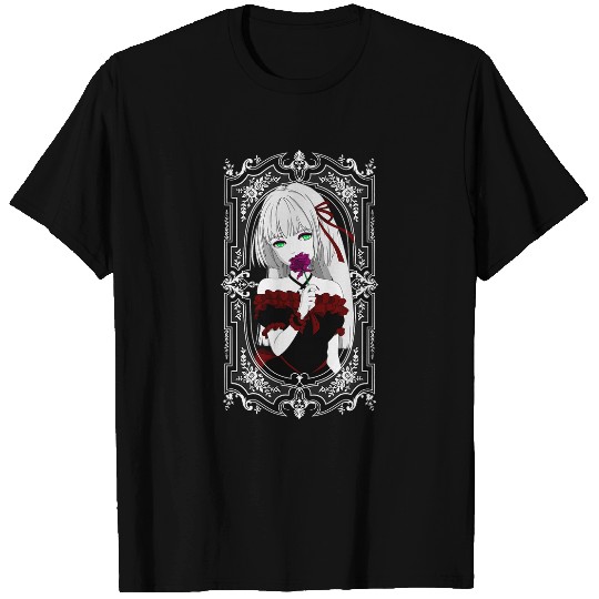 Black White vintages Frame Green Eyes Anime Gothic Girl T-Shirts