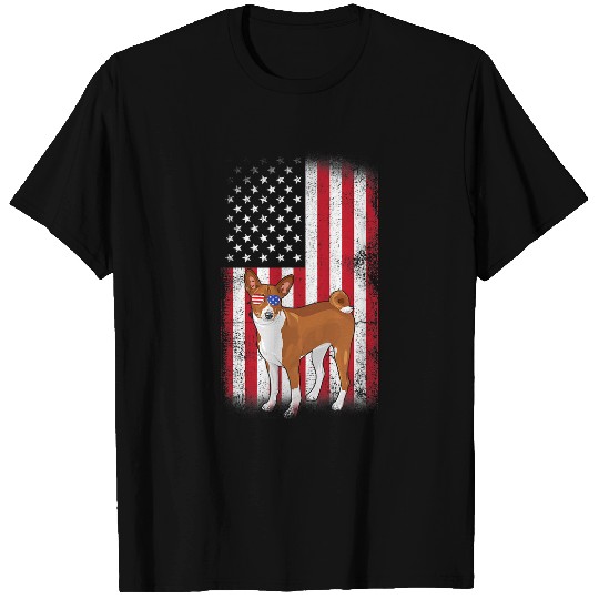 Dog Basenji USA Flag Boys Girls Men Women Fourth Of July T-Shirts