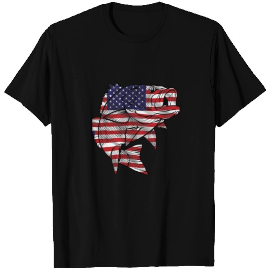 Fishing US American Flag Bass Fish Fisherman 4th Of July Fisher T-Shirts