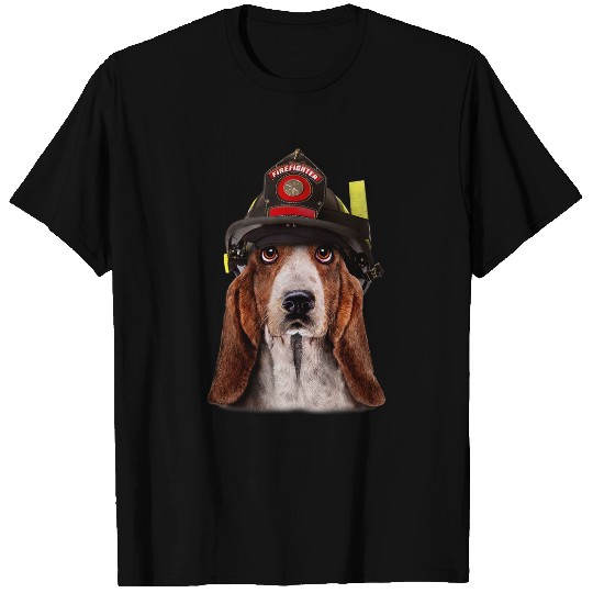 Fireman Firefighter T Brave Basset Hound Dog in Firefighter Helmet Firemen T-Shirts