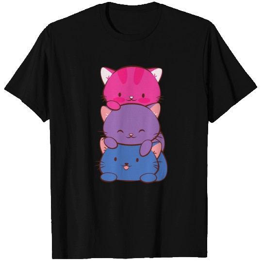 Bisexual Pride Kawaii Kitty Cat Stack Anime T-Shirts