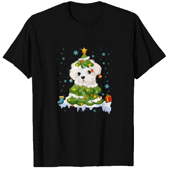 Dog Havanese White Fluffy Dog Christmas Tree Light Dog Christmas T-Shirts