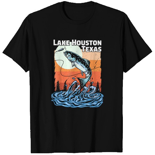 Fishing Summer Retro Sunset Texas Houston Lake 75 Fisher Hook Fisher T-Shirts