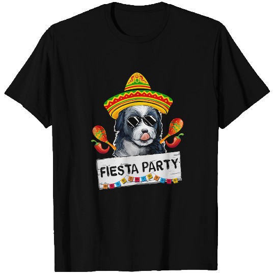 Funny Party Cute Bernedoodle Dog Wearing Sombrero Sunglasses T-Shirts