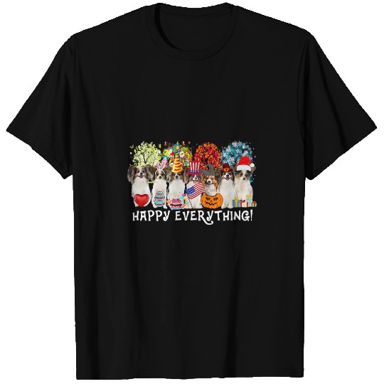 Dog Papillon Happy Everything Papillon Dog Seasons All Year Tree Lover58 T-Shirts