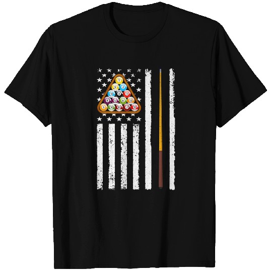 Pool Player Billiards Cue Balls Distressed American Flag T-Shirts