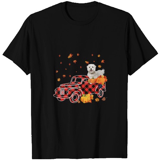 Dog Maltese On Pumpkin Truck Thanksgiving Dog Lover T-Shirts
