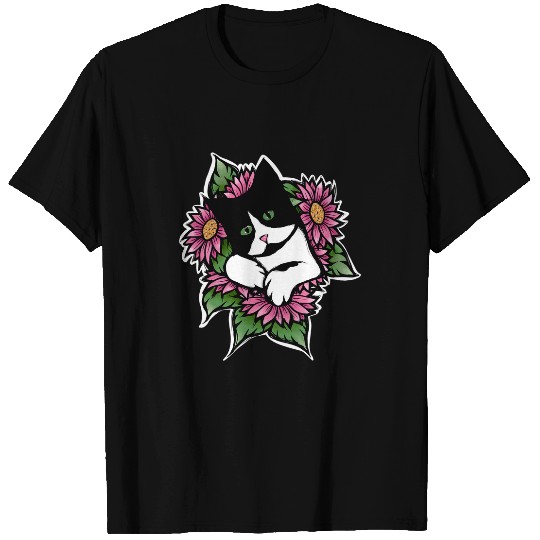 Beautiful Tuxedo Cat Art floral tuxedo cats T-Shirts