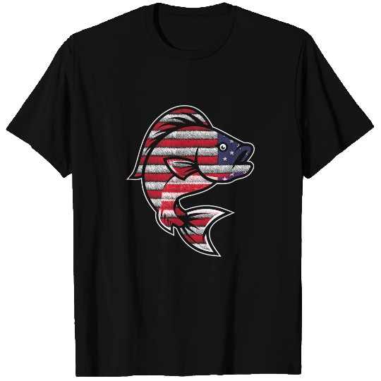 Fishing US American Flag Bass Fish Fisherman 4th Of July 3 Fisher T-Shirts