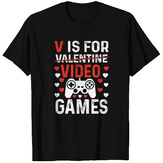 Valentines Day V Is For Video Games Funny Gamer Kids Boys T-Shirts