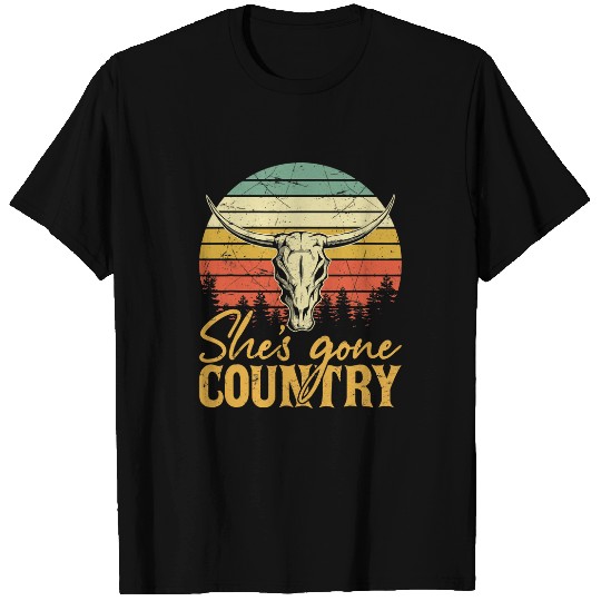 Skeletons Skulls Shes Gone Country Music Howdy Rodeo Western Bull Skull T-Shirts