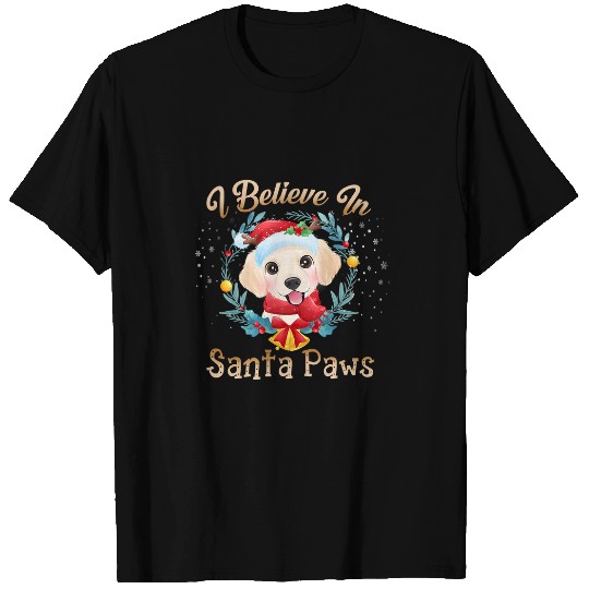 Goldie I Believe In Santa Paws English Cream Golden Retriever 417 Golden Retriever Dog T-Shirts